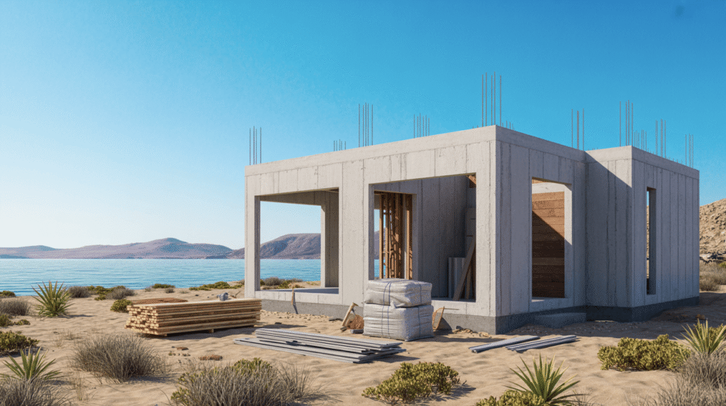 Beach house under construction by beach front on San Felipe Mexico